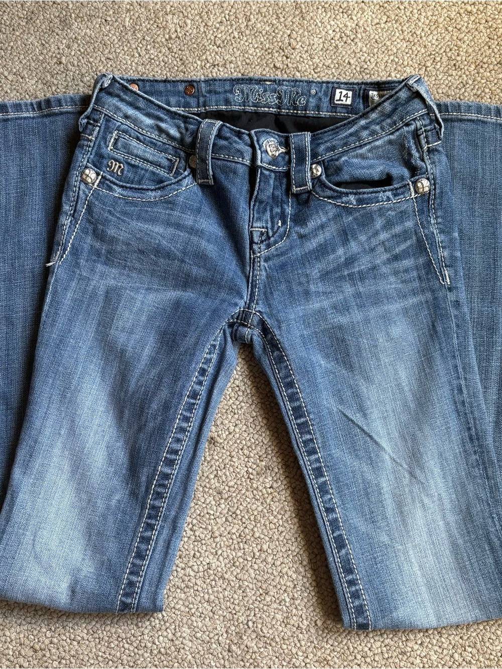 Miss Me Boot-Cut Medium Blue Denim Jeans